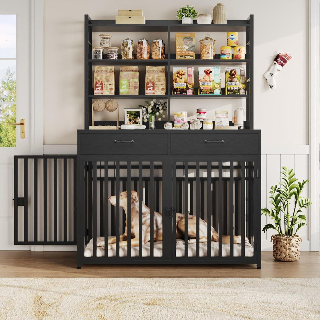 Keyluv 71''H x 47.2''W Large Dog Crate Furniture with 4-Tier Shelves
