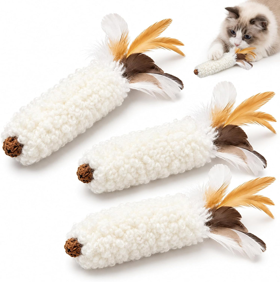 3‑Pack Wool Kicker Cat Toys with Catnip & Silvervine Gall Fruit