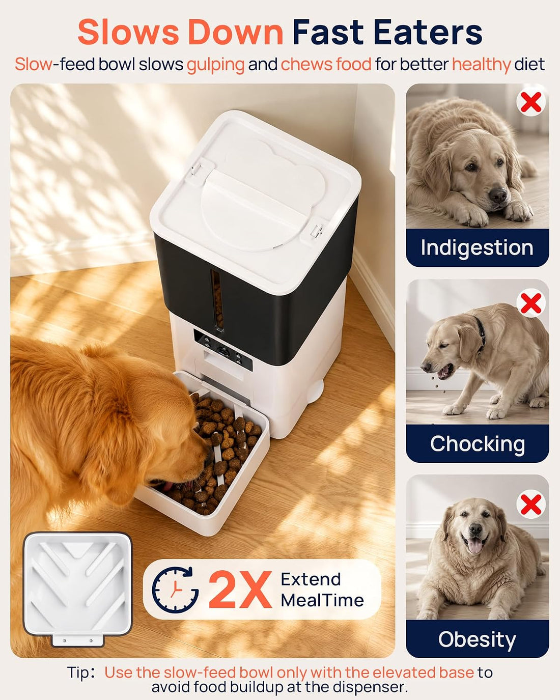 15L Large Breed Automatic Dog Feeder with Slow-Feed Bowl for Health