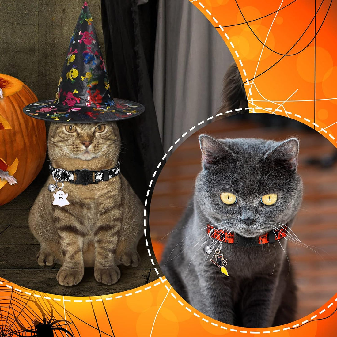 Sanwuta 8 Pcs Halloween Cat Collars Breakaway with Bell