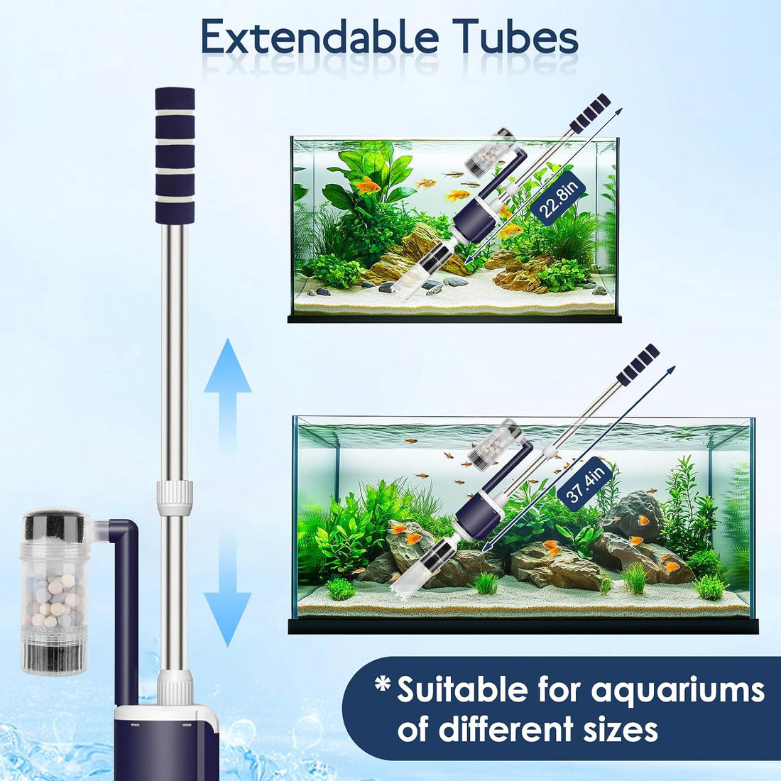 AQQA 600 GPH Electric Aquarium Gravel Cleaner 6-in-1 Fish Tank Vacuum