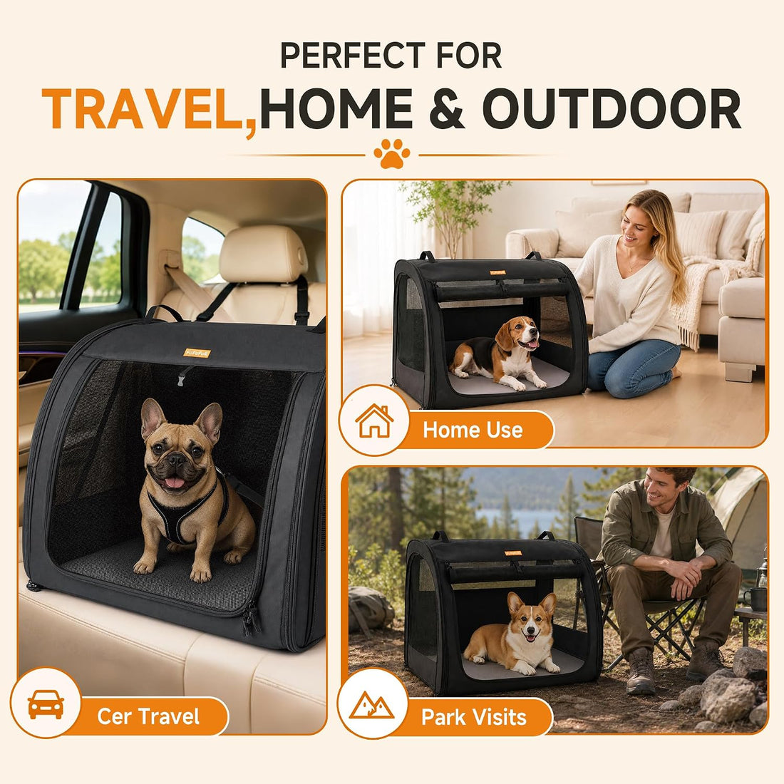 Dog Car Crate for Medium Dogs, Soft-Sided Collapsible