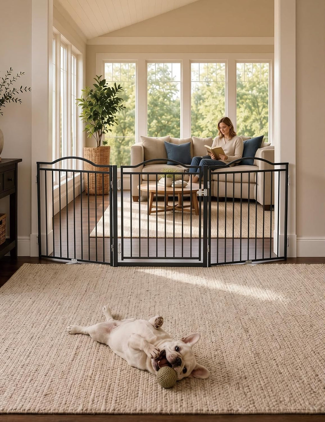 No Pawblems Freestanding Dog Gate with Door for Indoor & Outdoor