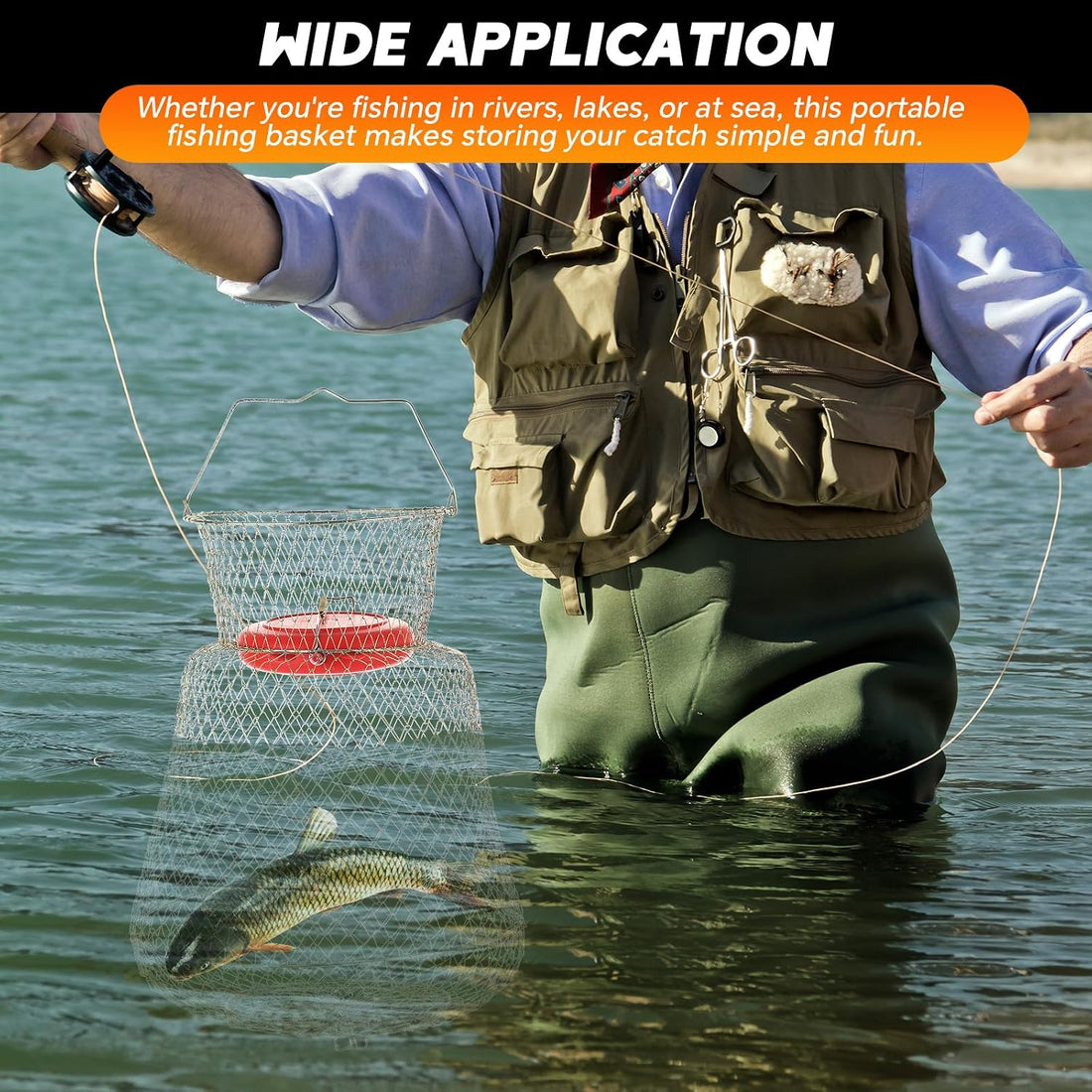2 Pack Floatable Galvanized Steel Wire Fish Basket