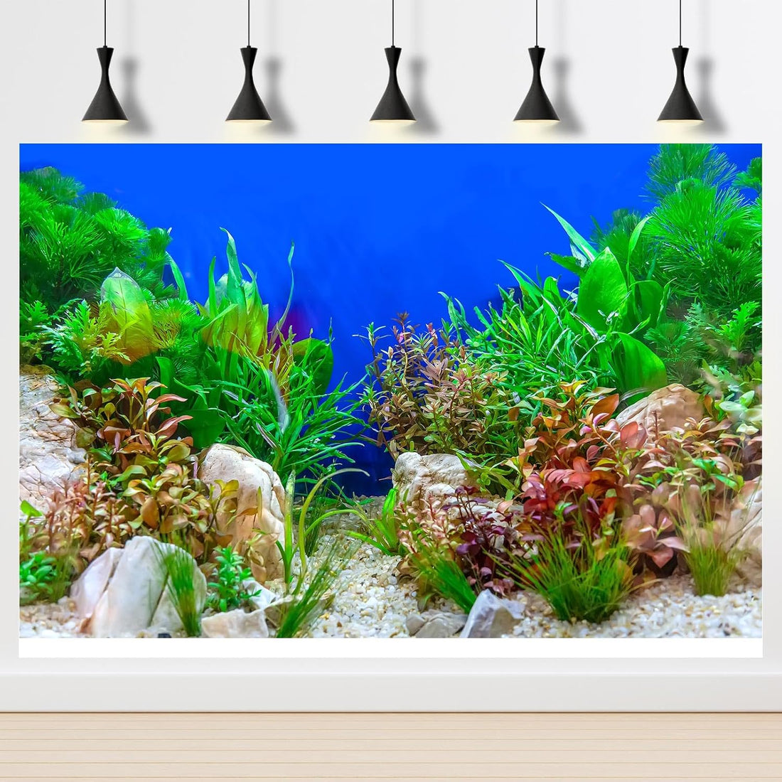 Aquarium Background Green Aquatic Plant Stone River Bed and Lake Fish
