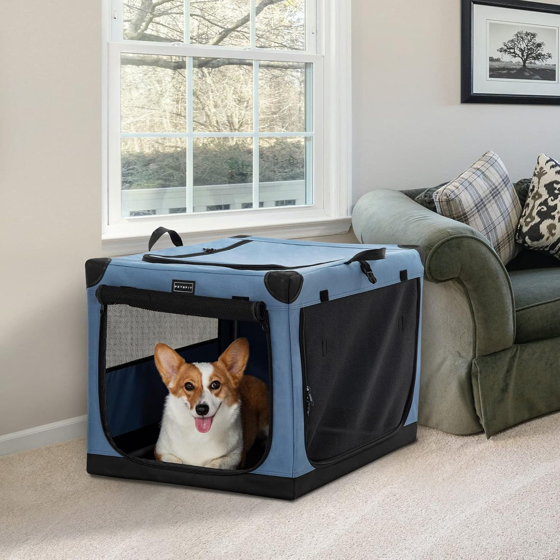 PETSFIT 30" Soft Portable Dog Crate – Patented Spiral Sturdy Frame