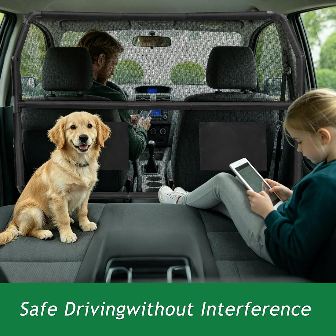 Dog Car Barrier for SUVs, 50" Wide Car Divider with See-Through Net