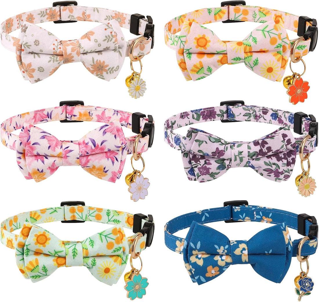6 Pack Halloween Cat Collar with Bow Tie and Bell Breakaway Cat