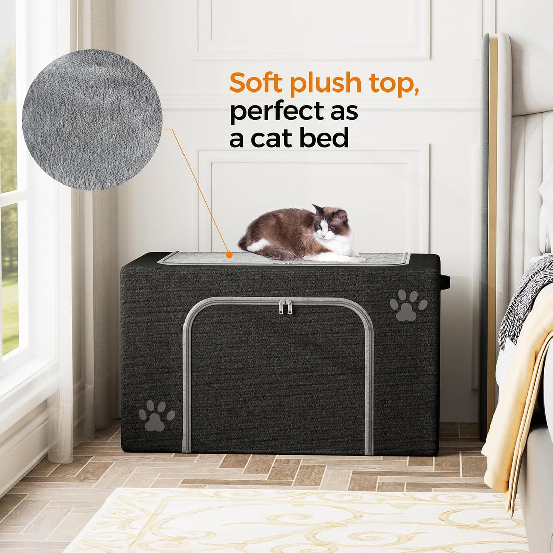 Hidden Cat Litter Box Enclosure with Cat Bed