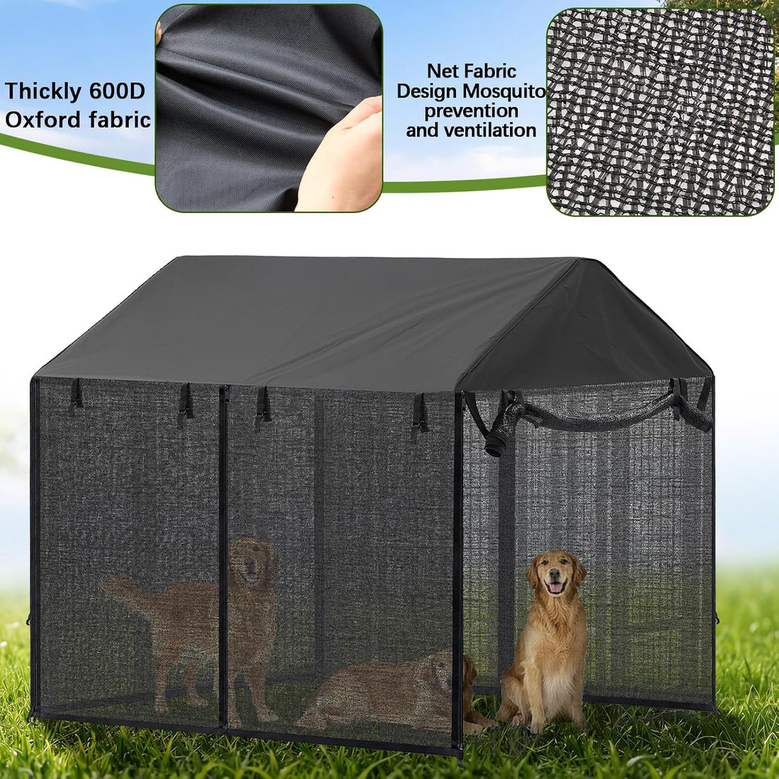 Outdoor Dog Kennel Cover with Full Coverage Mosquito Net for 8'd x