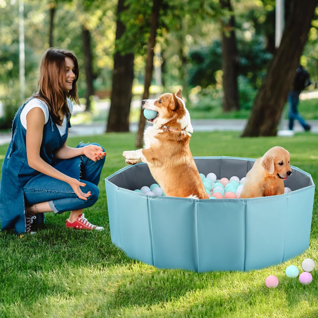 Dog Ball Pit Foldable 39.37 inches in Diameter,No Ball Included,Blue M