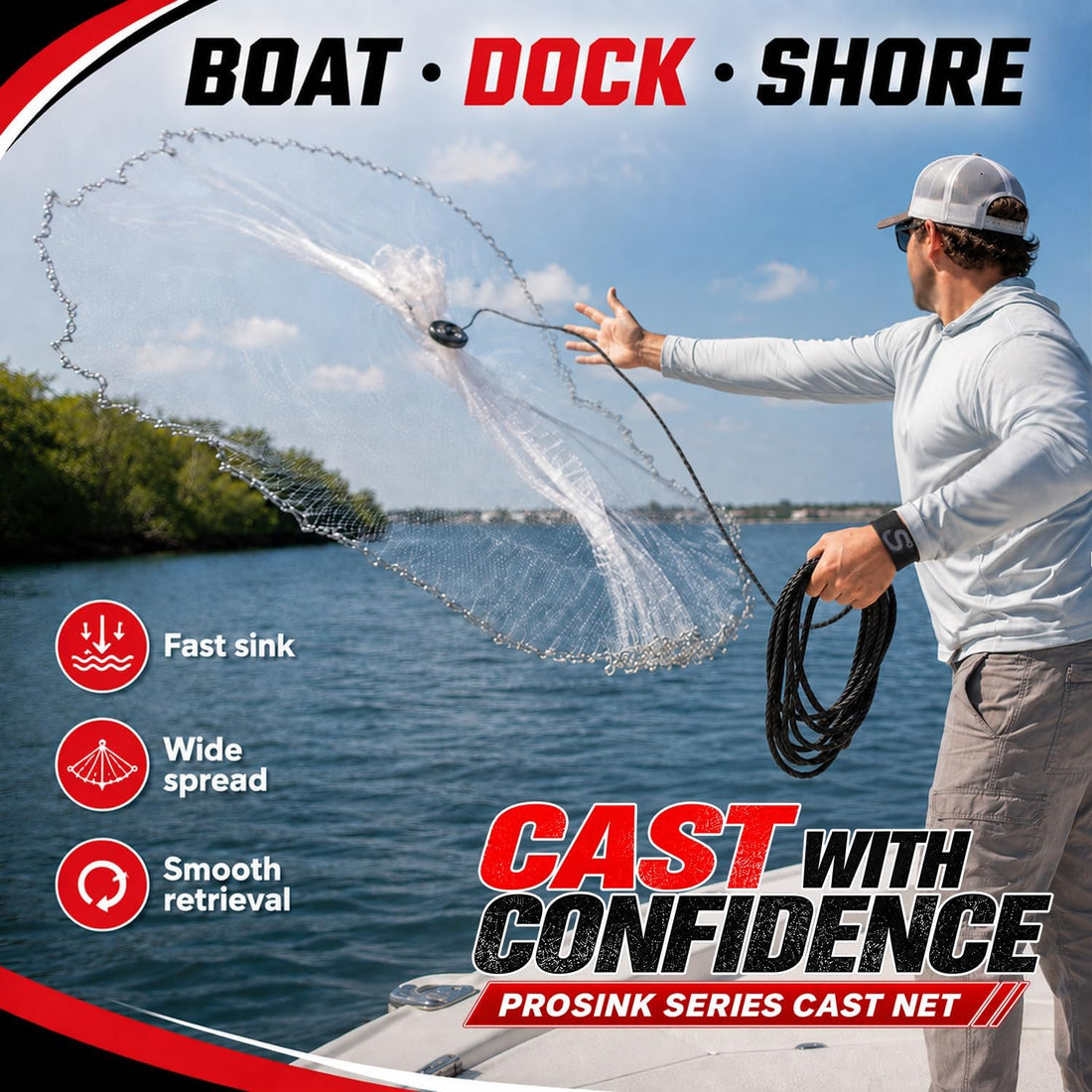 1.2 lb/ft Chain Cast Net, Throw Net with 304 Stainless Steel Chain