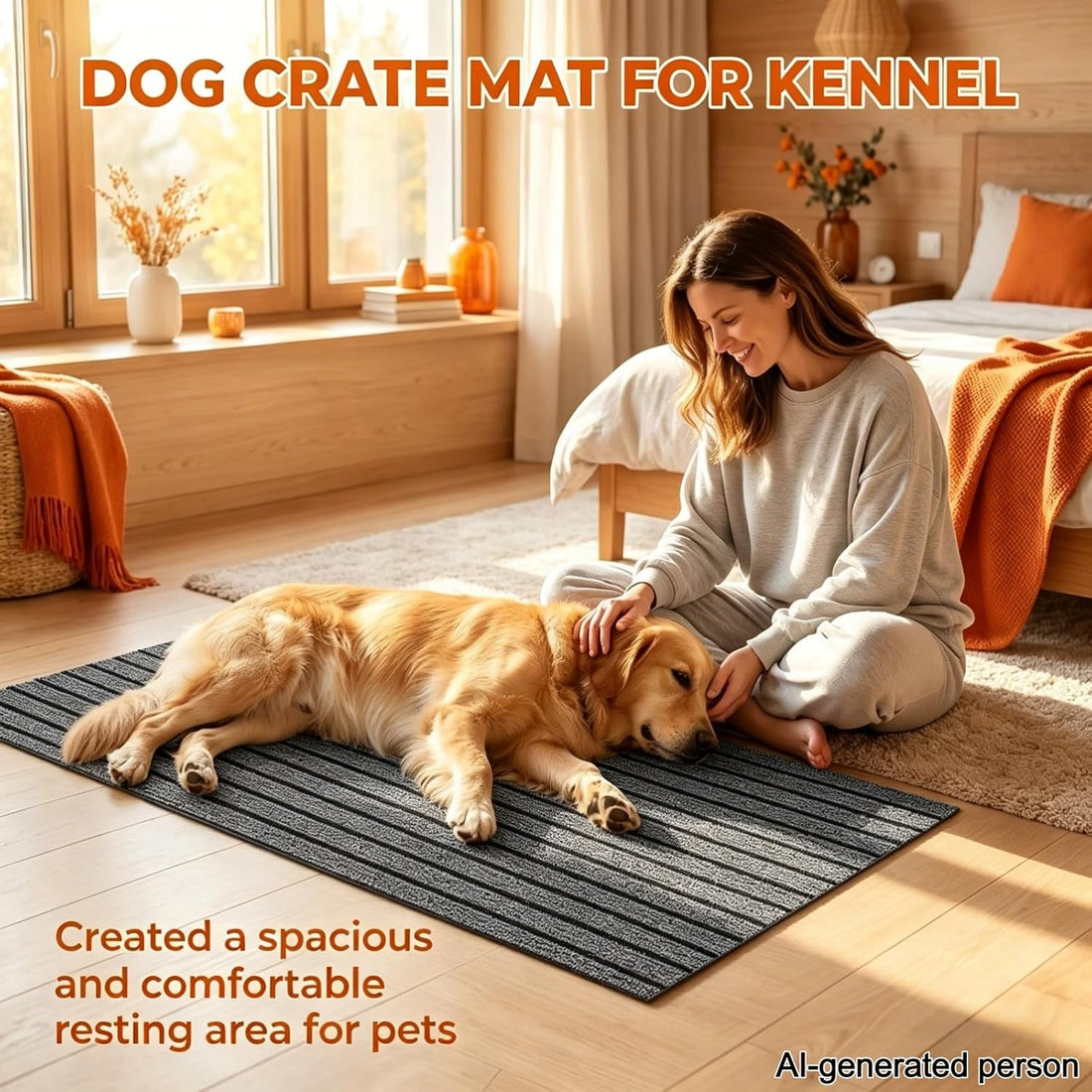 Aethycovi Dog Crate Mat, 47"x32" Striped Design Extra Thick Pet Mats