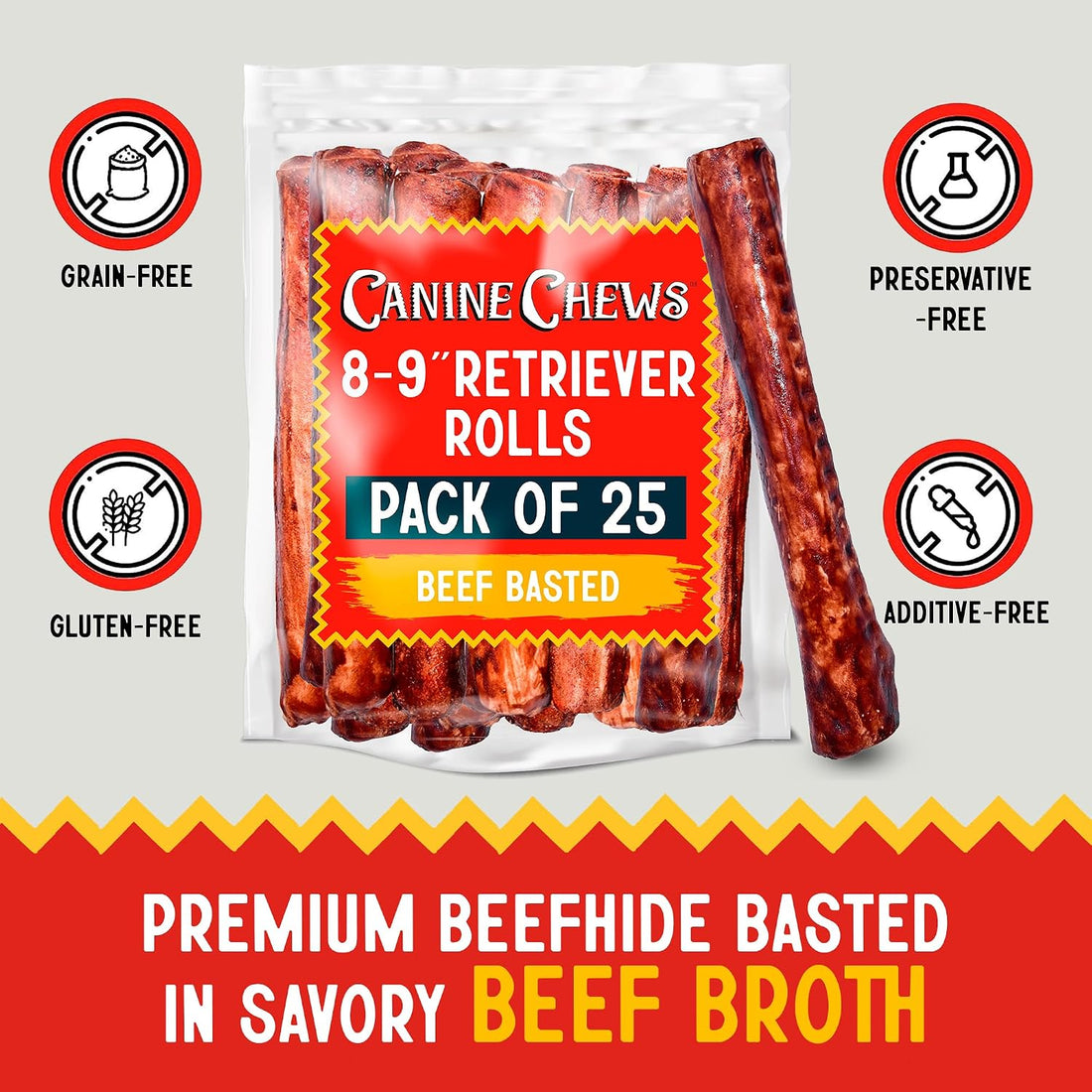 Canine Chews 8-9" Beef Basted Rawhide Rolls