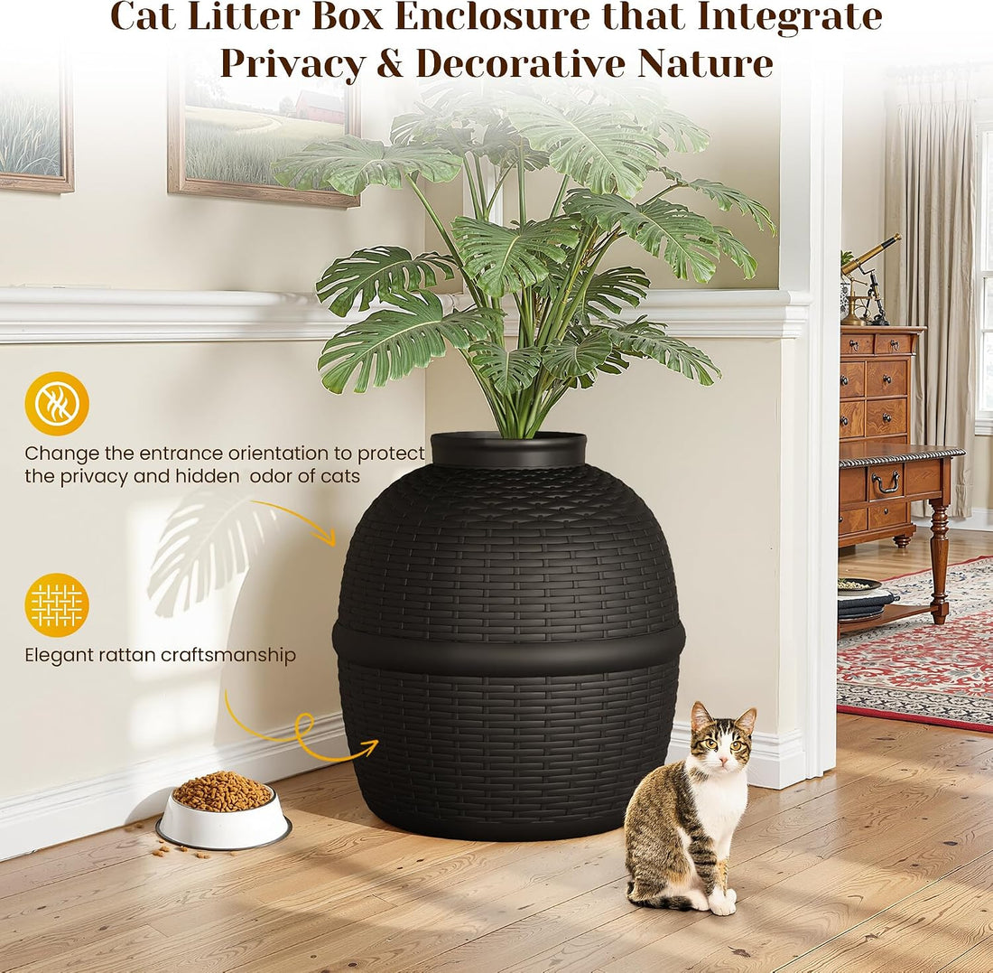 FansaFurn Large Cat Litter Box, Hidden Litter Box with Faux Plant