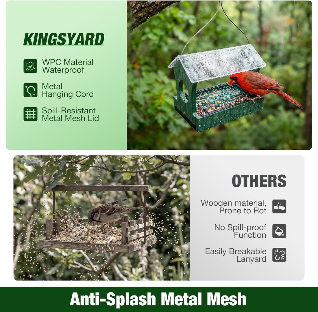 Kingsyard Rain-Resistant Platform Bird Feeder for Outdoor Hanging