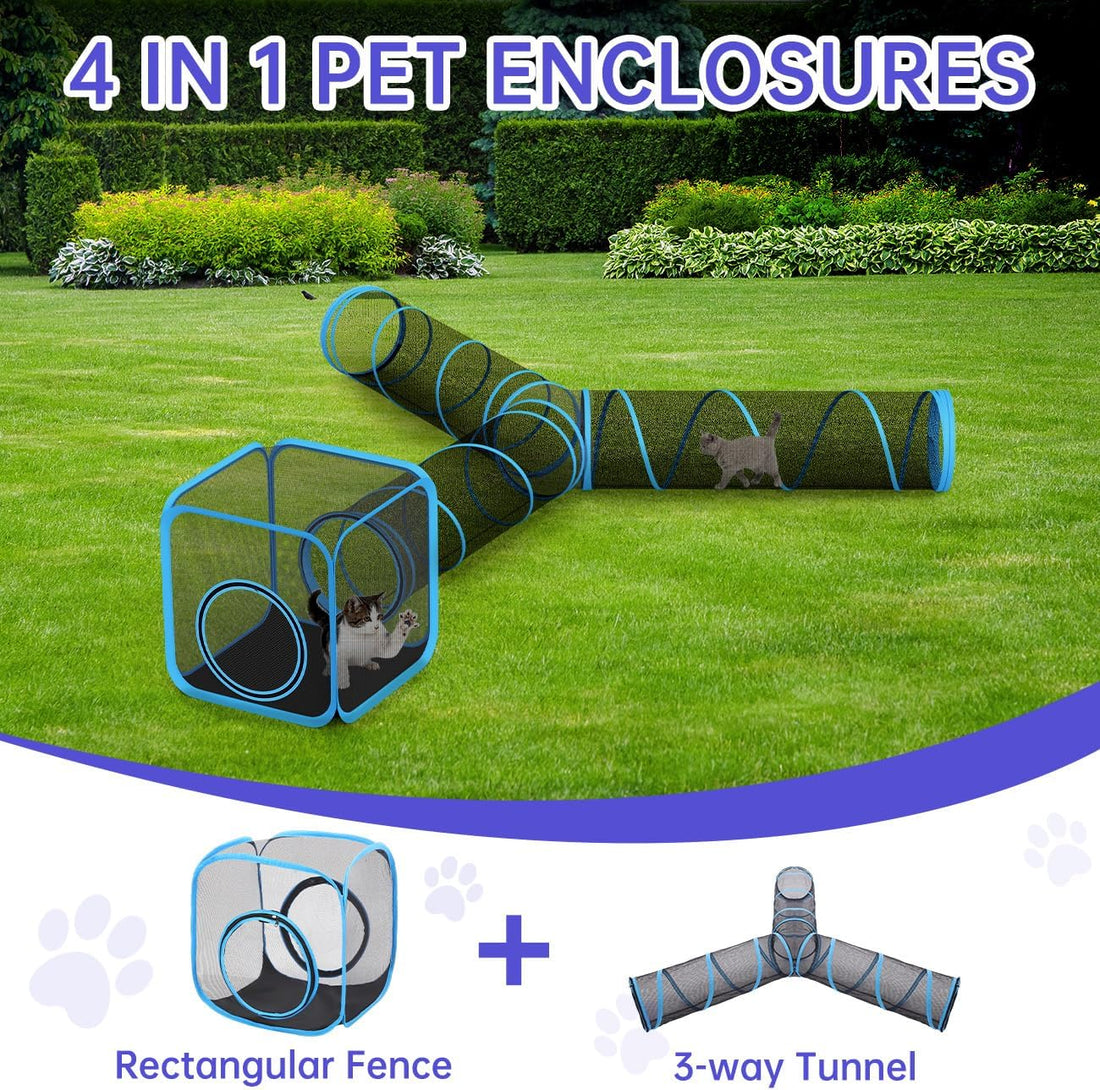 Pawaboo Cat Enclosures, Indoor Mesh Cat Tunnel, Light Blue + Black