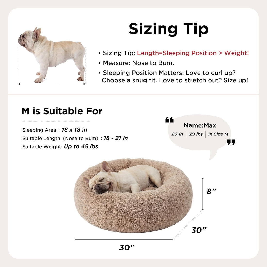 Bedsure Calming Dog Bed Medium Size Dog Donut Washable Pet Bed,30ins
