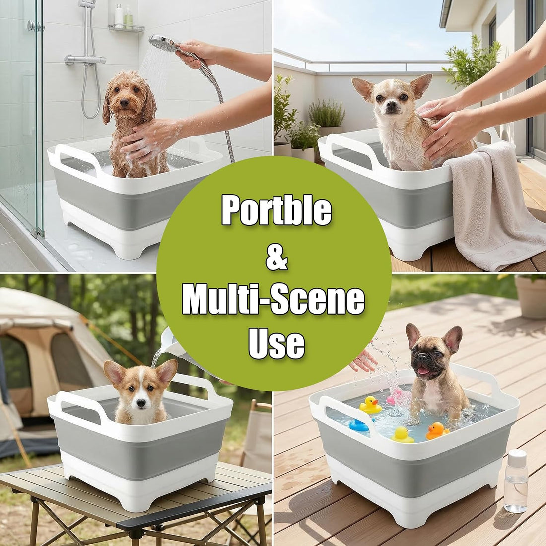 Collapsible Puppy Cat Bath Tub: Portable Small Dog Kitten Shower Tub
