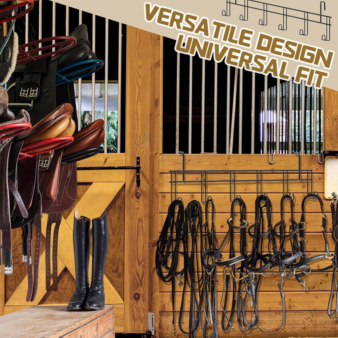 Yaocom 10 Hook 2 Pcs Bridle Hooks Tack Room Metal Wall Hangers Rack