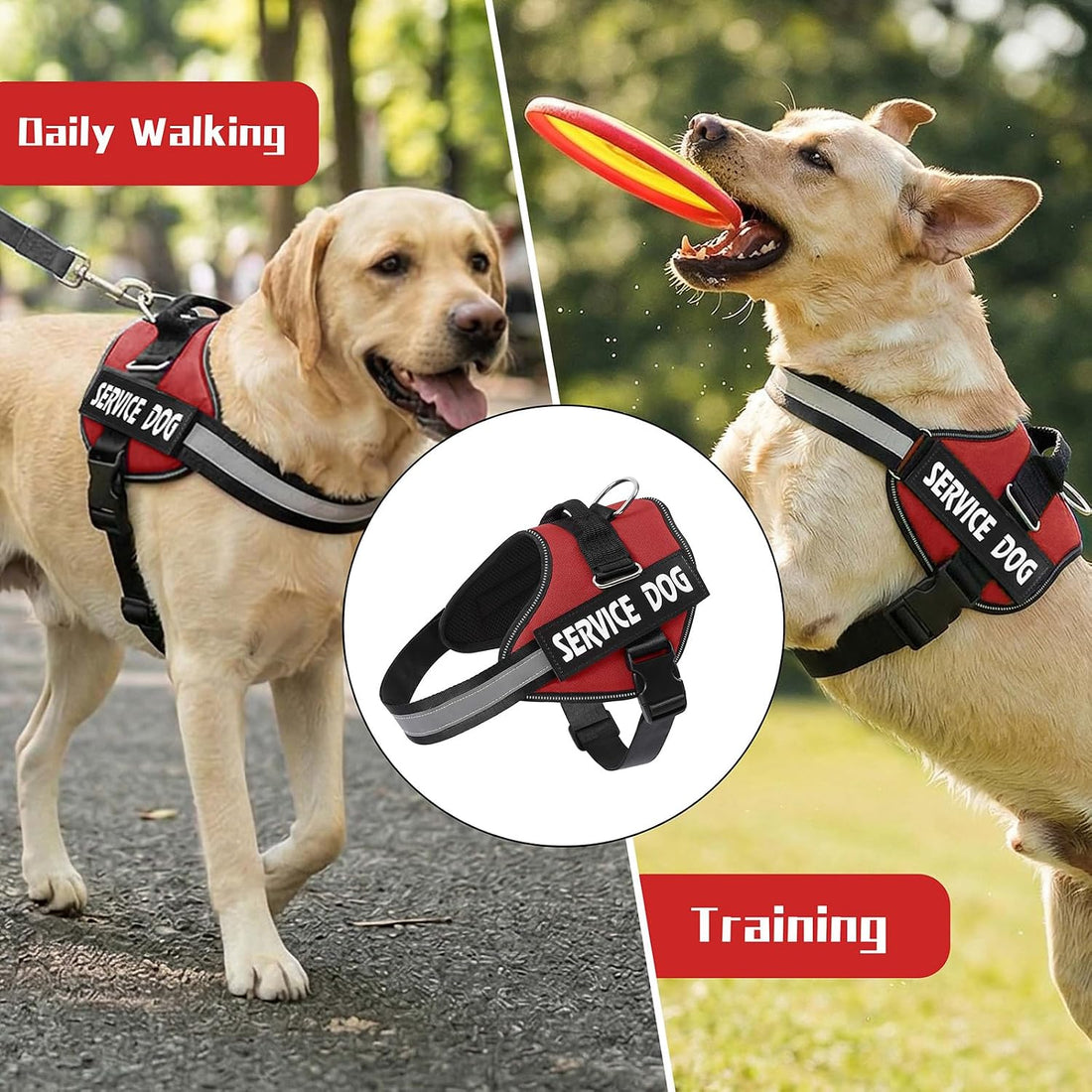 MUMUPET Service Dog Harness, No Pull & Reflective Pet Vest, Red, S