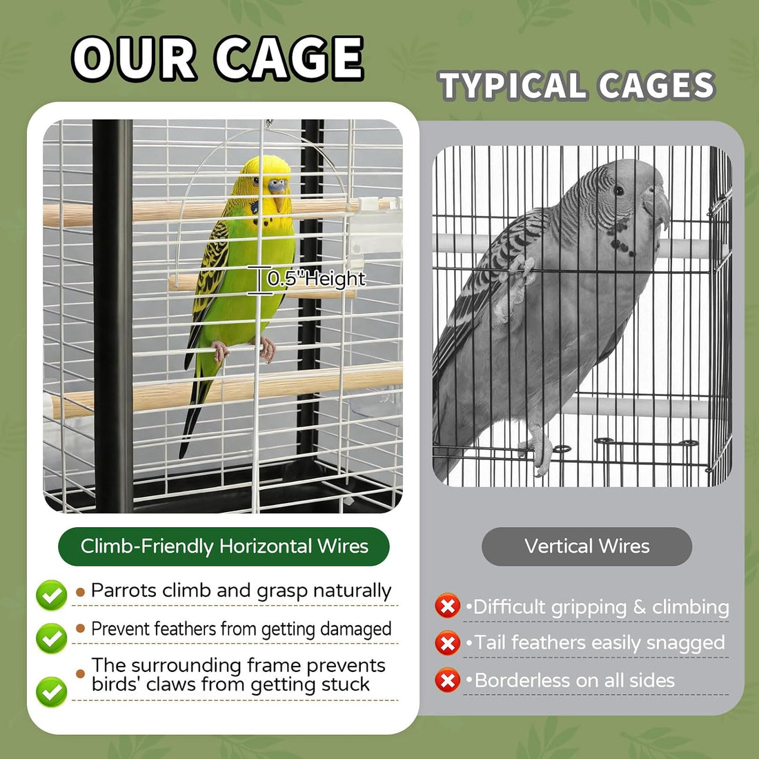 17.5inch Small Travel Bird Cage with Horizontal Wire for Parakeets
