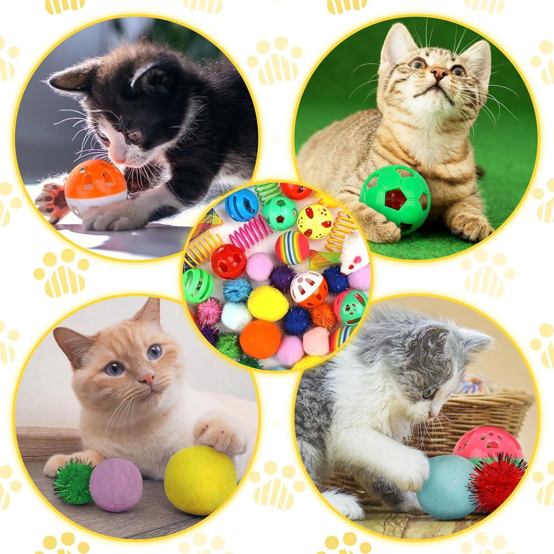 QUOZUO Kitten Toys, 60PCS Cat Balls Springs Toy Set, Cat Mouse Toy