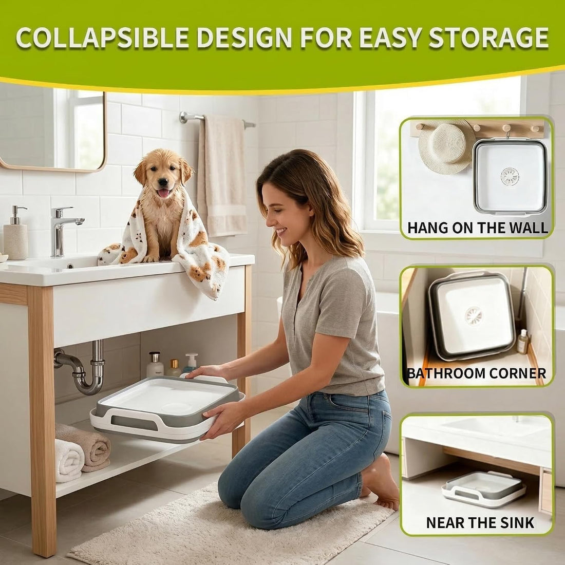 Collapsible Puppy Cat Bath Tub: Portable Small Dog Kitten Shower Tub