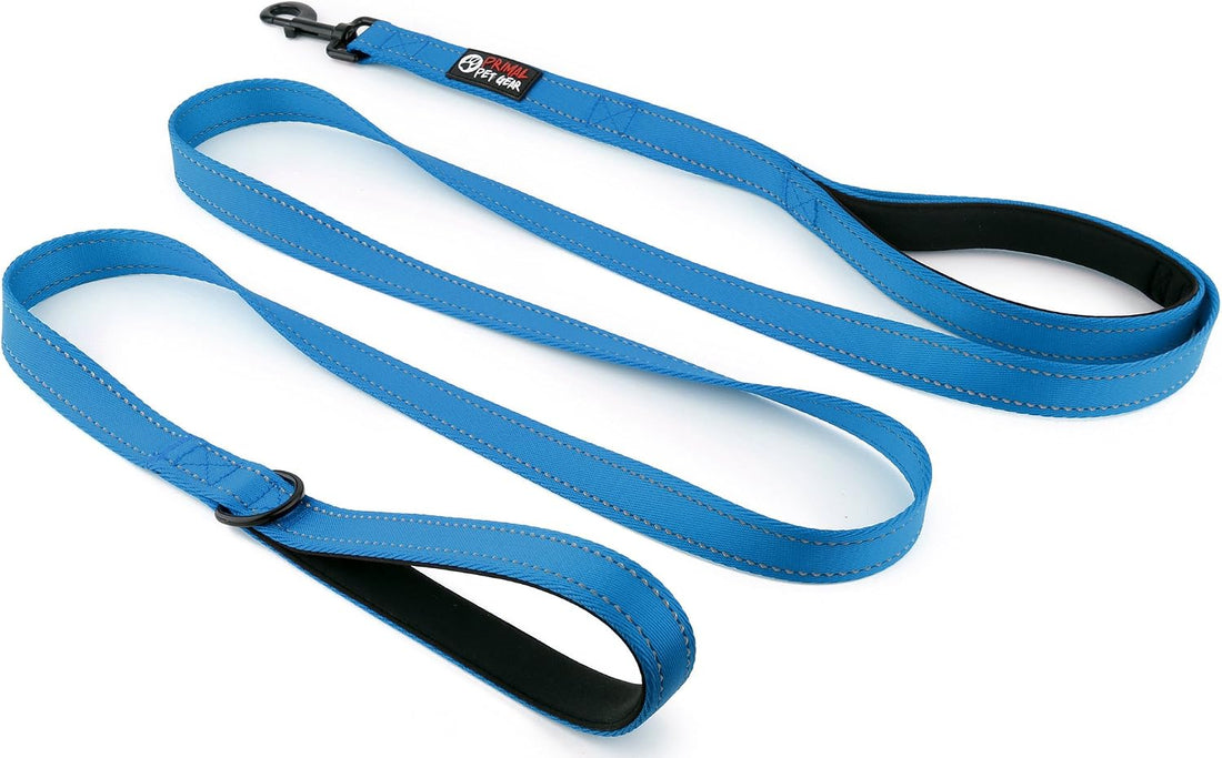Primal Pet Gear Dog Leash 8ft Long - Blue - Traffic Padded Two Handle