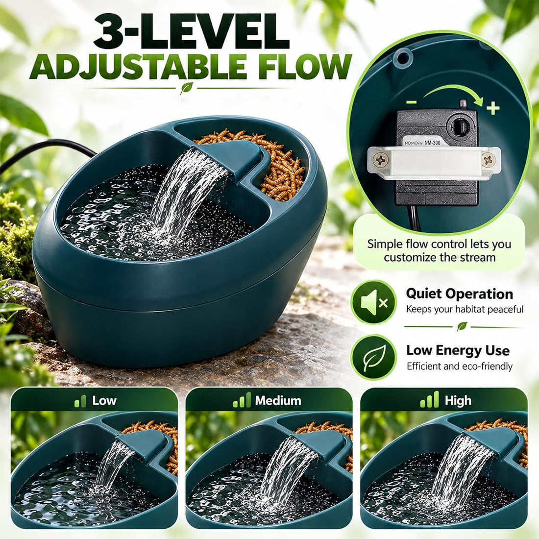 700ml Reptile Waterfall Fountain with Feeder Bowl