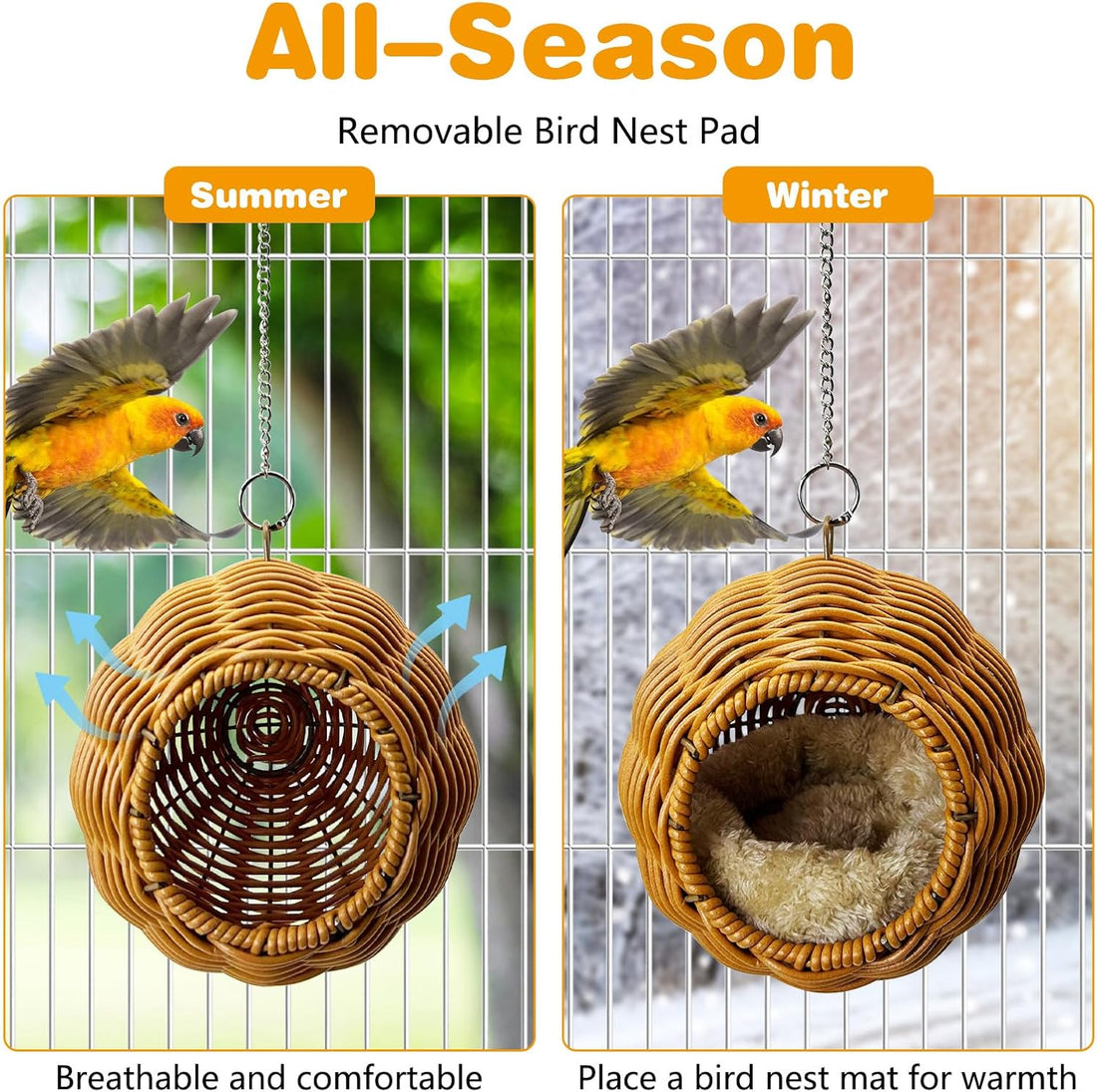 Birds Nest for Cage Rattan Hanging Parakeet House Chewproof