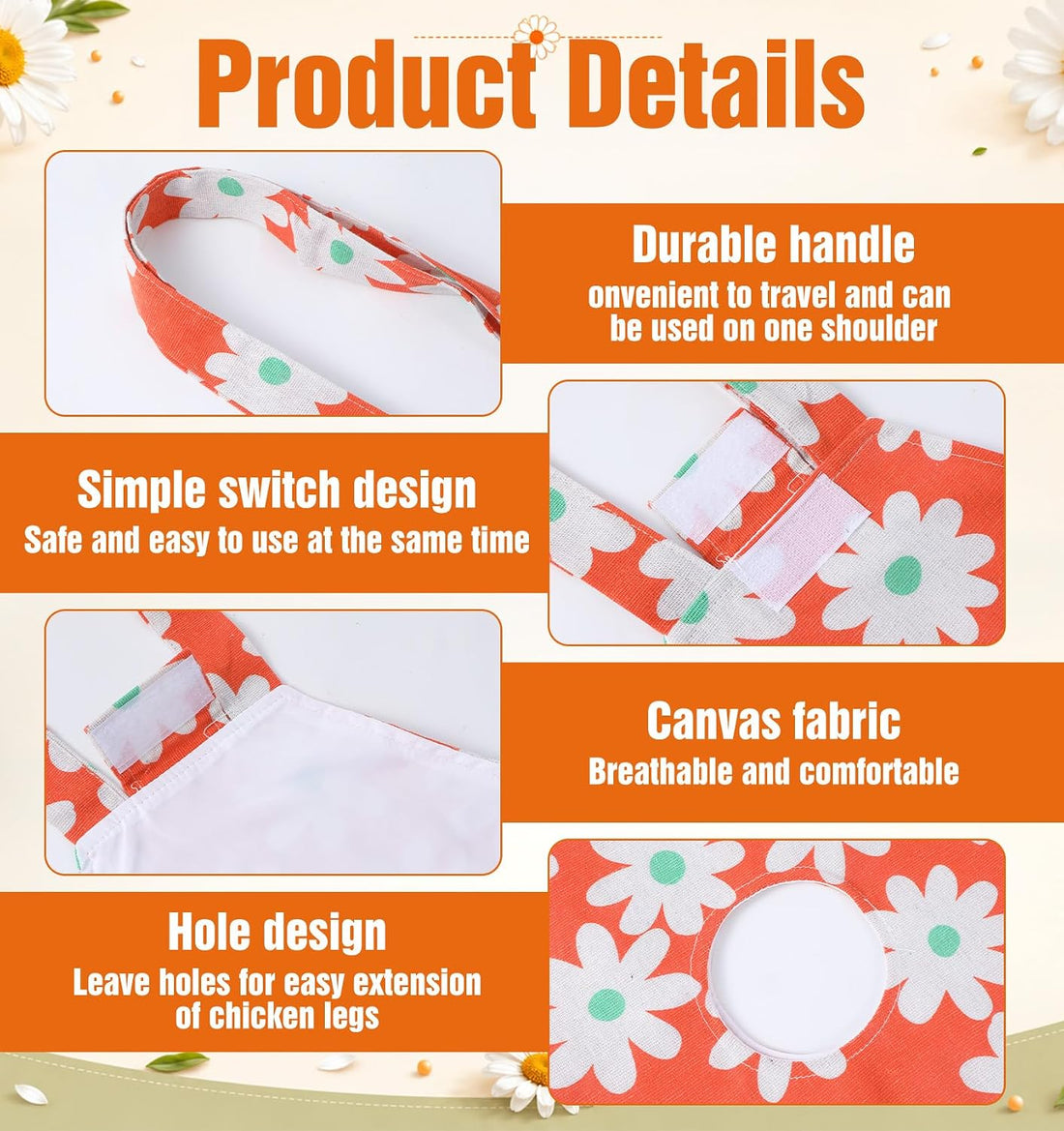 Chicken Purse, Canvas Chicken Carrier Bag (Orange)