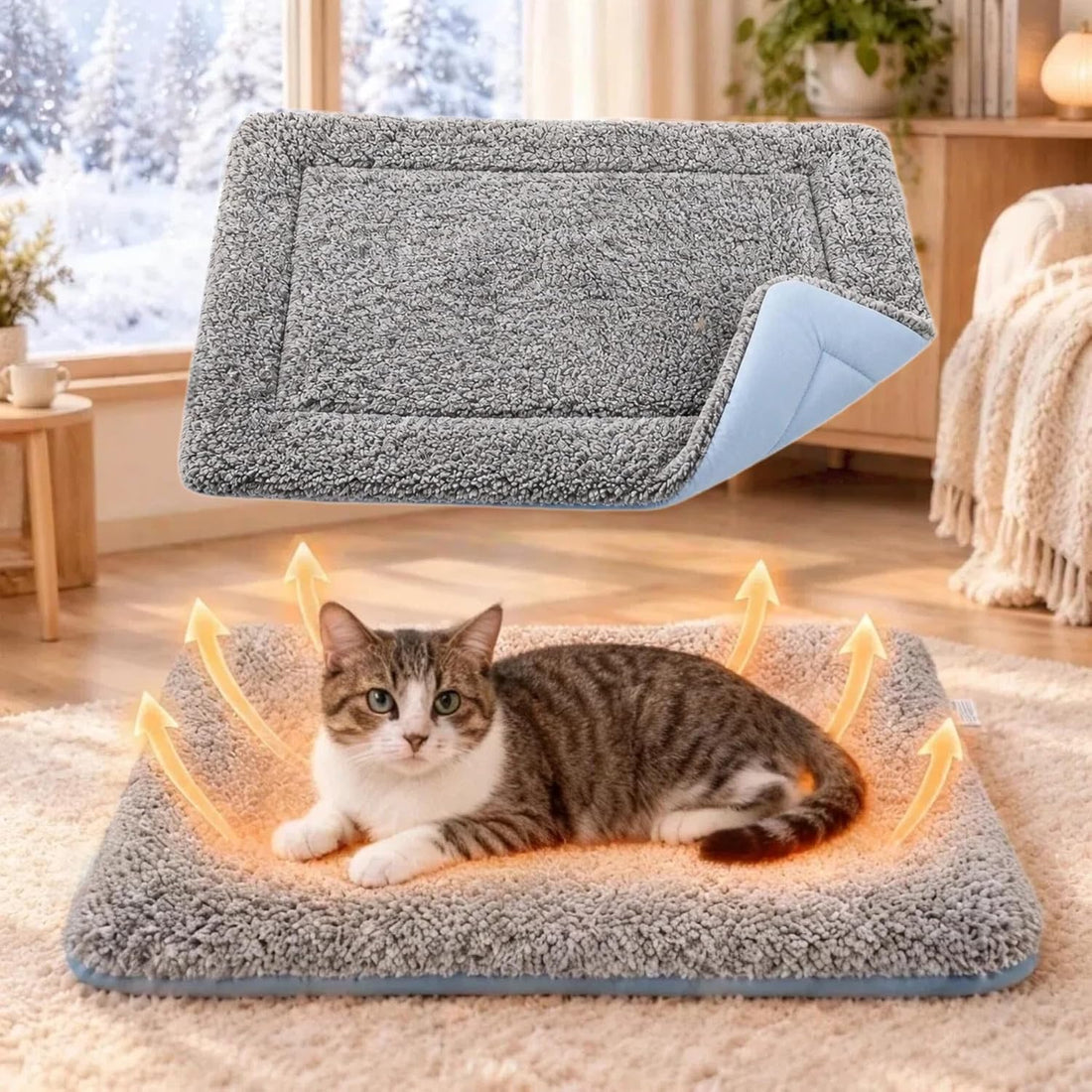 Reversible Cat Bed Mat, Cool-Touch Ice Silk & Self-Warming Fleece