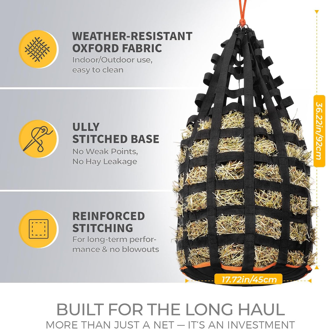 Hay Nets for Horses, XXL Hay Feeder, Reinforced Bottom, 44 lb Capacity
