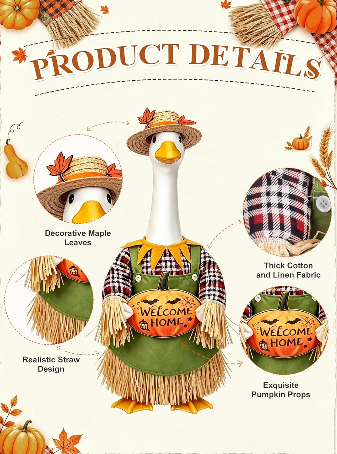 Fall Goose Outfits Scarecrow Porch Goose Clothes for Outdoor Lawn