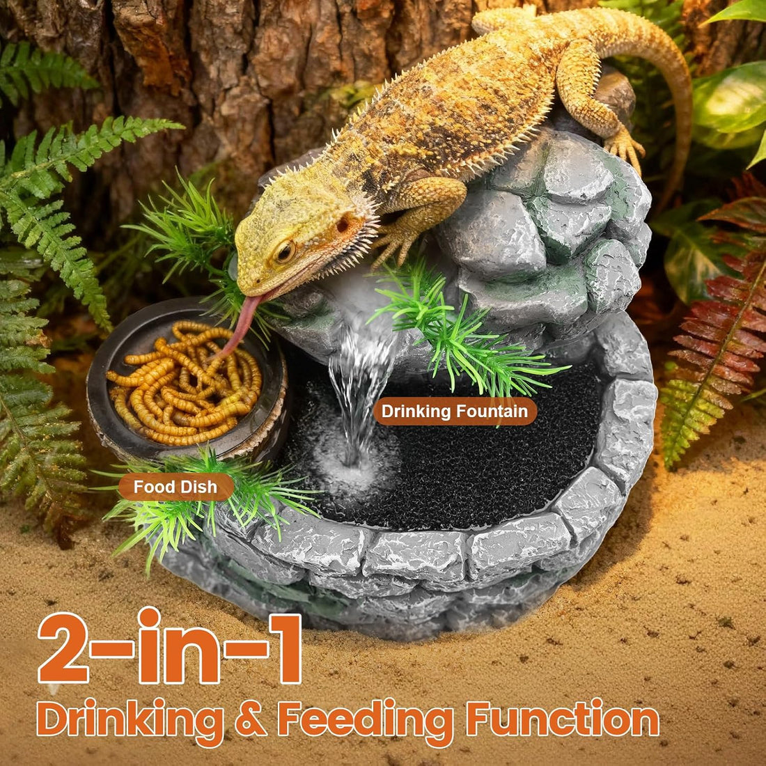 MIXJOY 2 in 1 Reptile Water Fountain with Food Dish 550ML