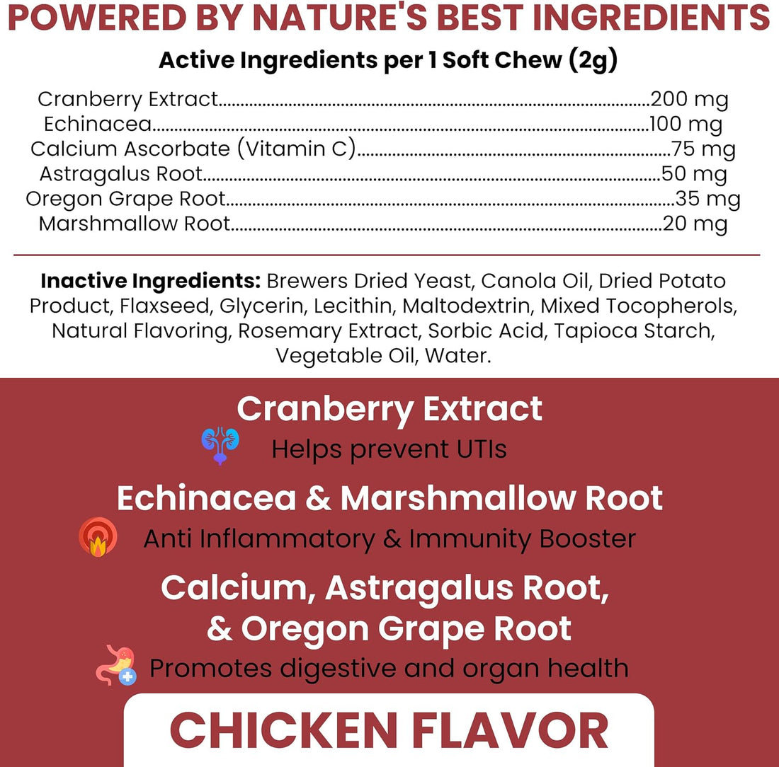 Dog UTI Treatment Cranberry Supplement for Dogs, 120 Soft Chews