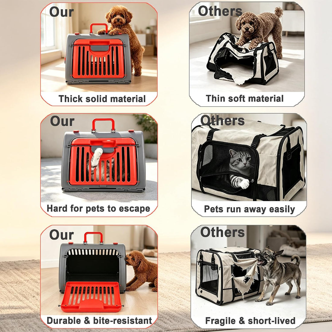 Foldable Portable Pet Carrier, Cat Carrier with Opening Door