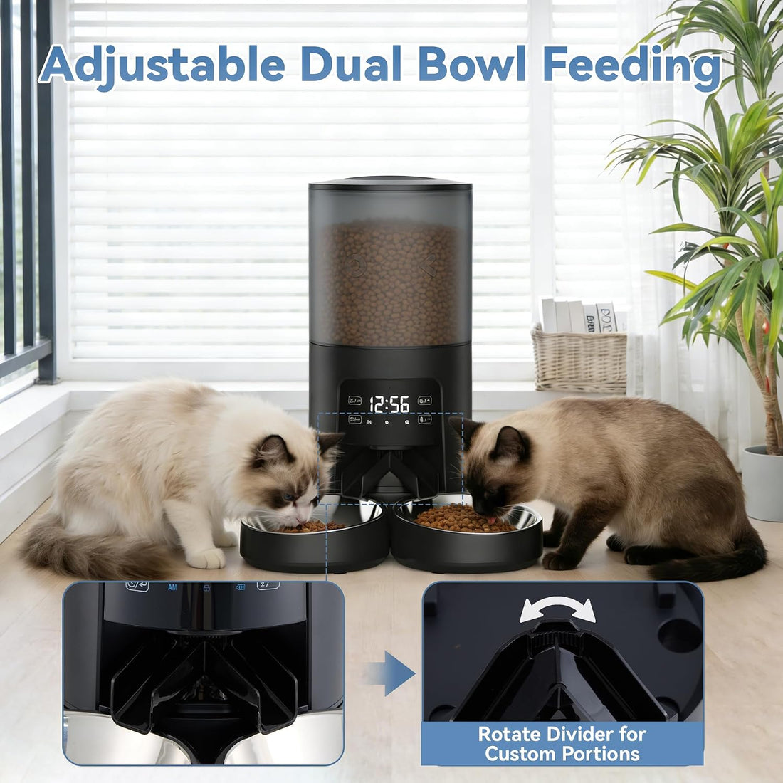 DUMOS 6L Automatic Cat Feeder for 2 Cats, Timed Pet Food Dispenser