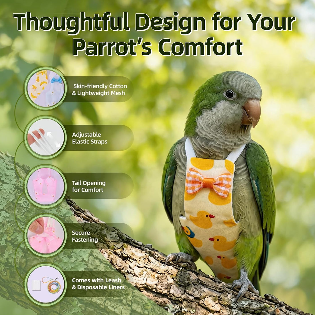 9 Pcs Reusable Bird Diaper, Cute Parrot Flight Suit with Leash