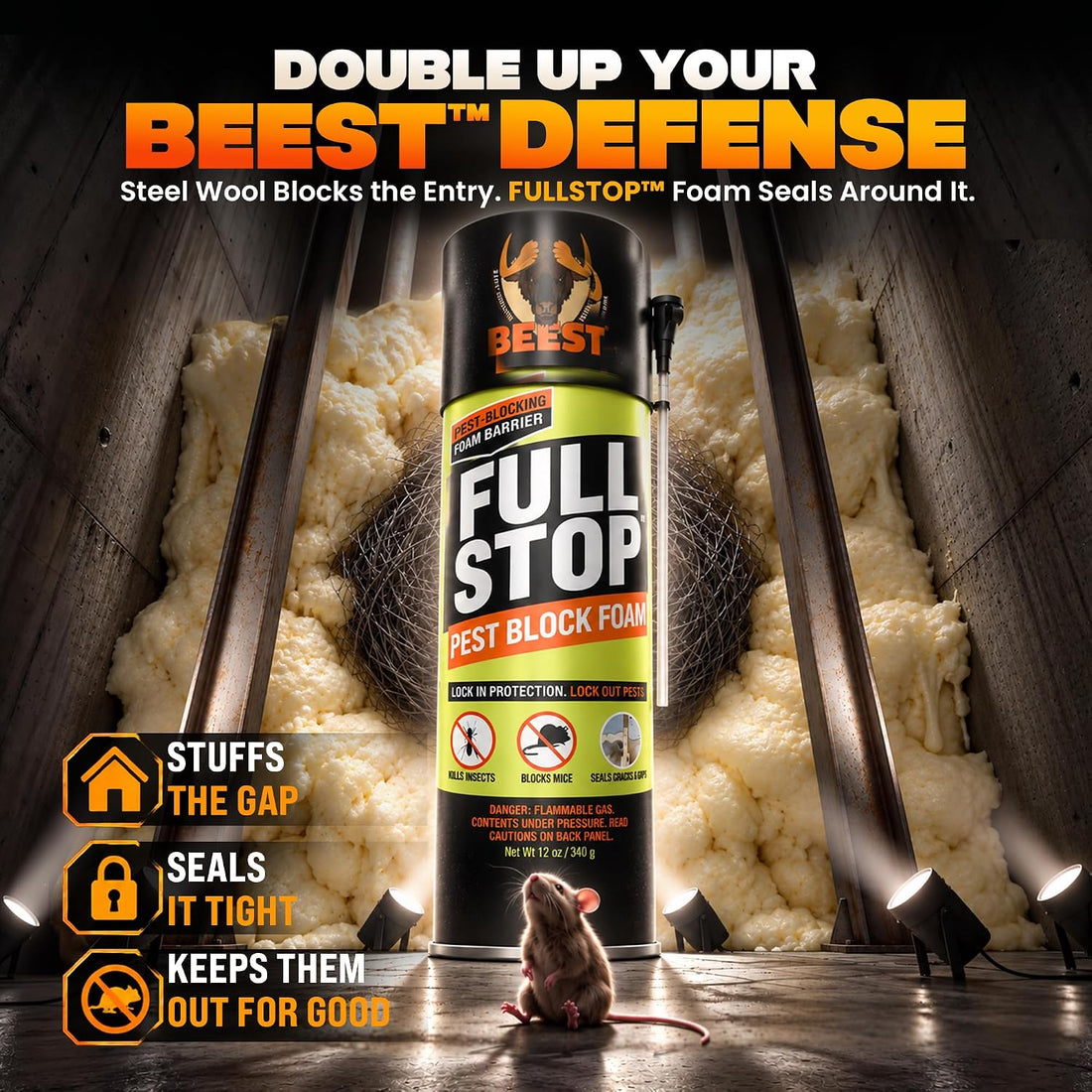 BEEST FullStop Rodent Spray Foam Barrier Kit w/Steel Wool