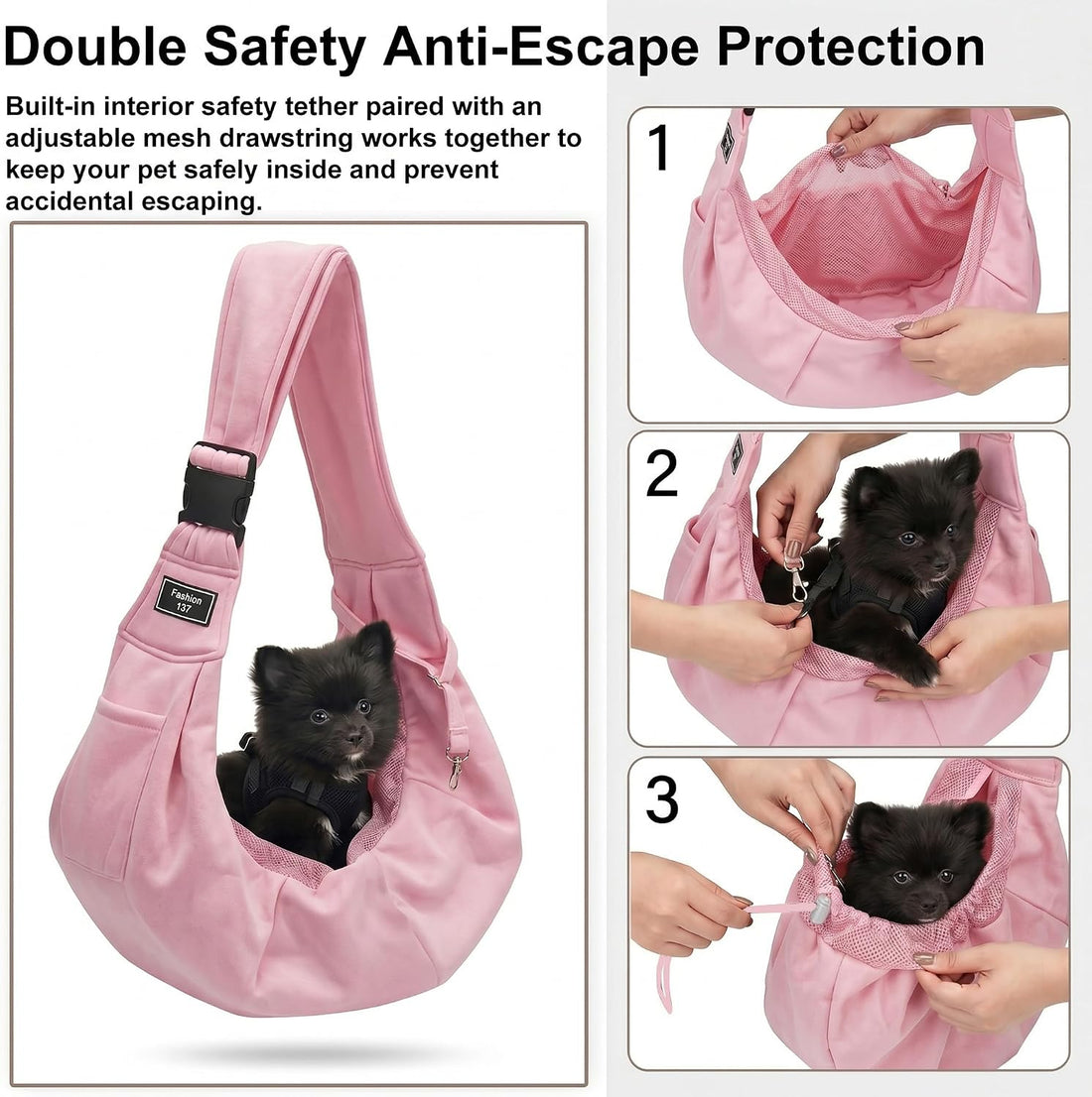 Adjustable Pet Sling Carrier, Anti-Escape Bag for Small Dogs & Cats