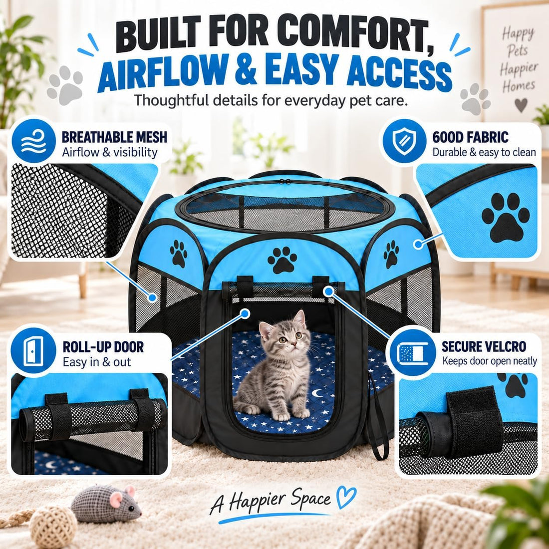 Whelping Box for Cats, Pop-up Playpen for Kittens and Mom