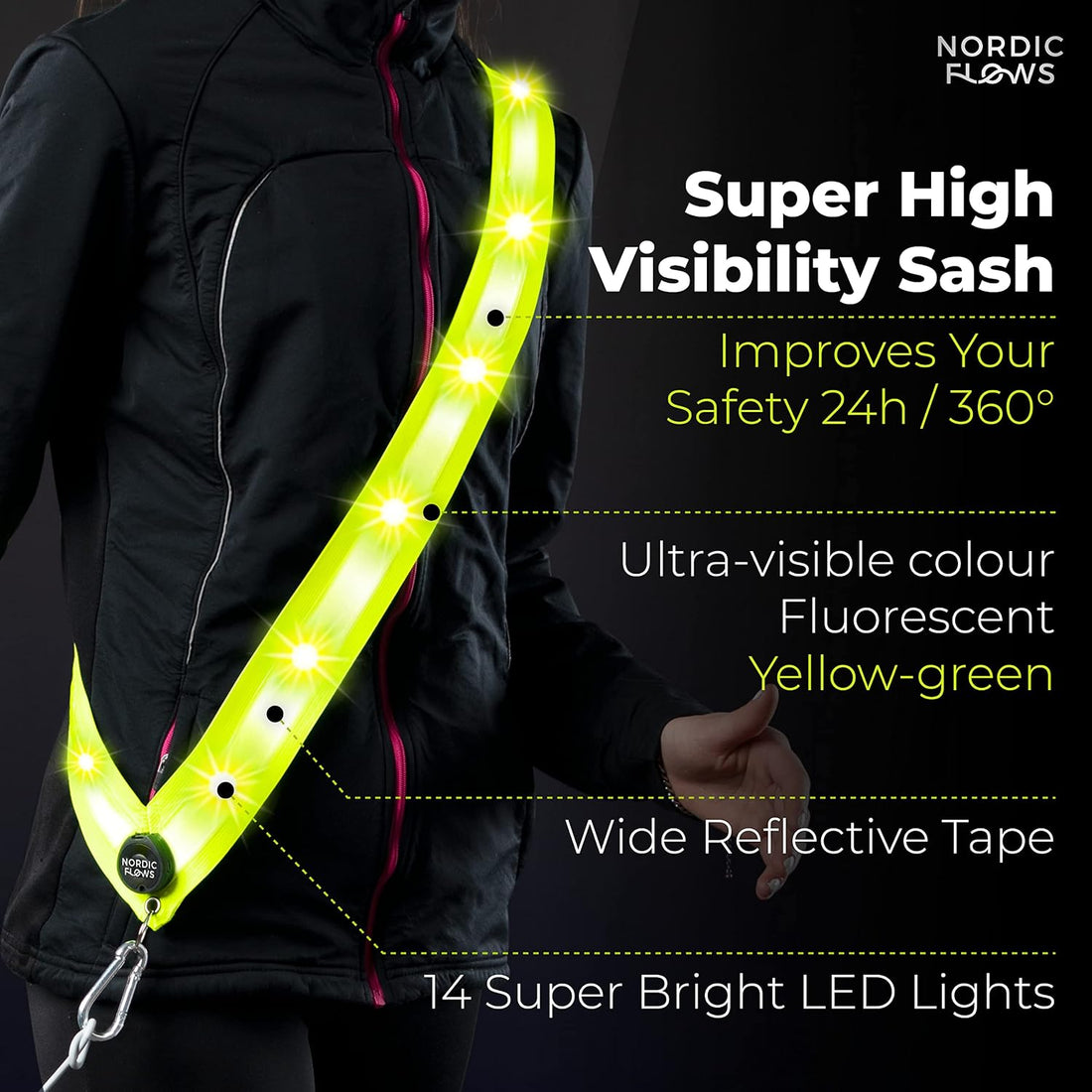 Rechargeable LED Reflective Sash for Night Walking