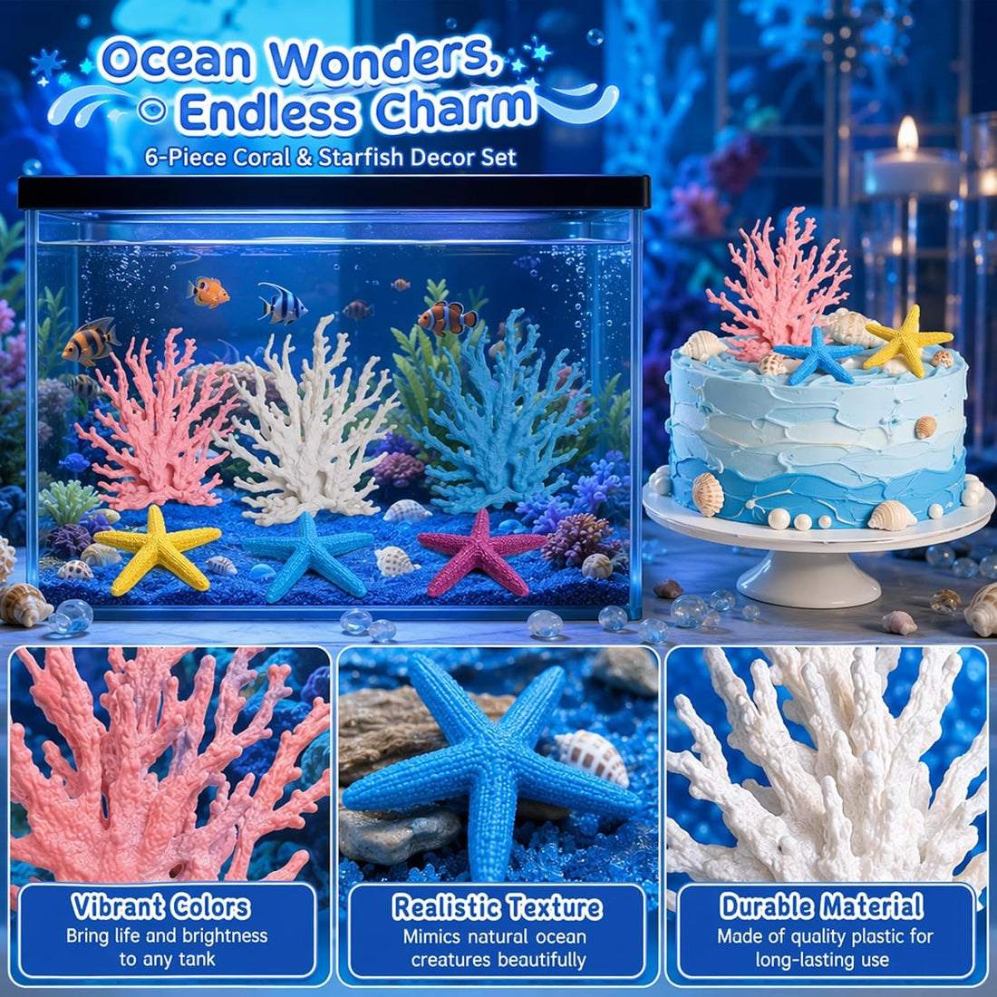 6-Piece Coral Reef Decor, Aquarium Coral Decorations