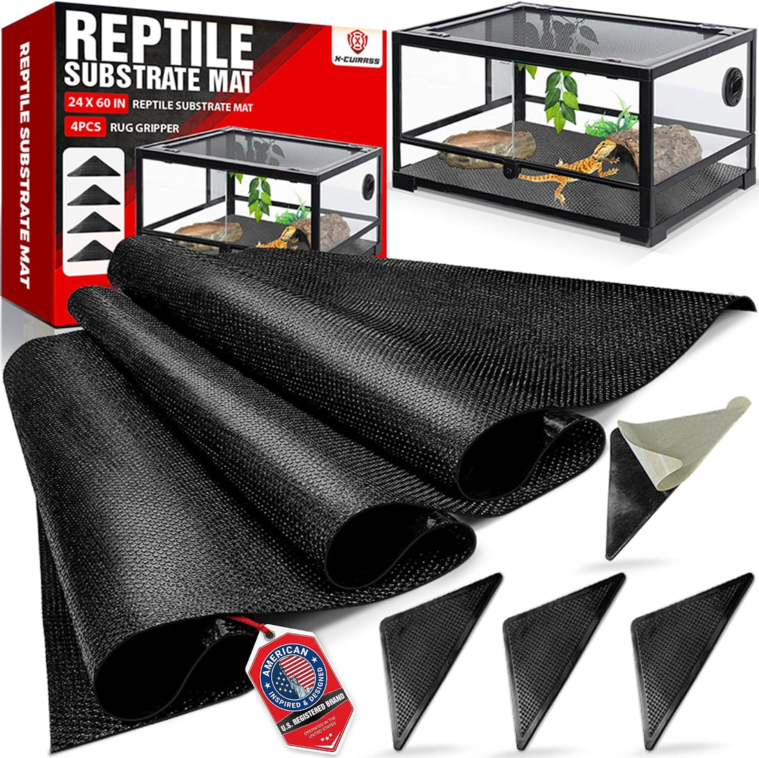 Extra Thick 24"x60" Reptile Substrate Mat, 4PCS Rug Gripper
