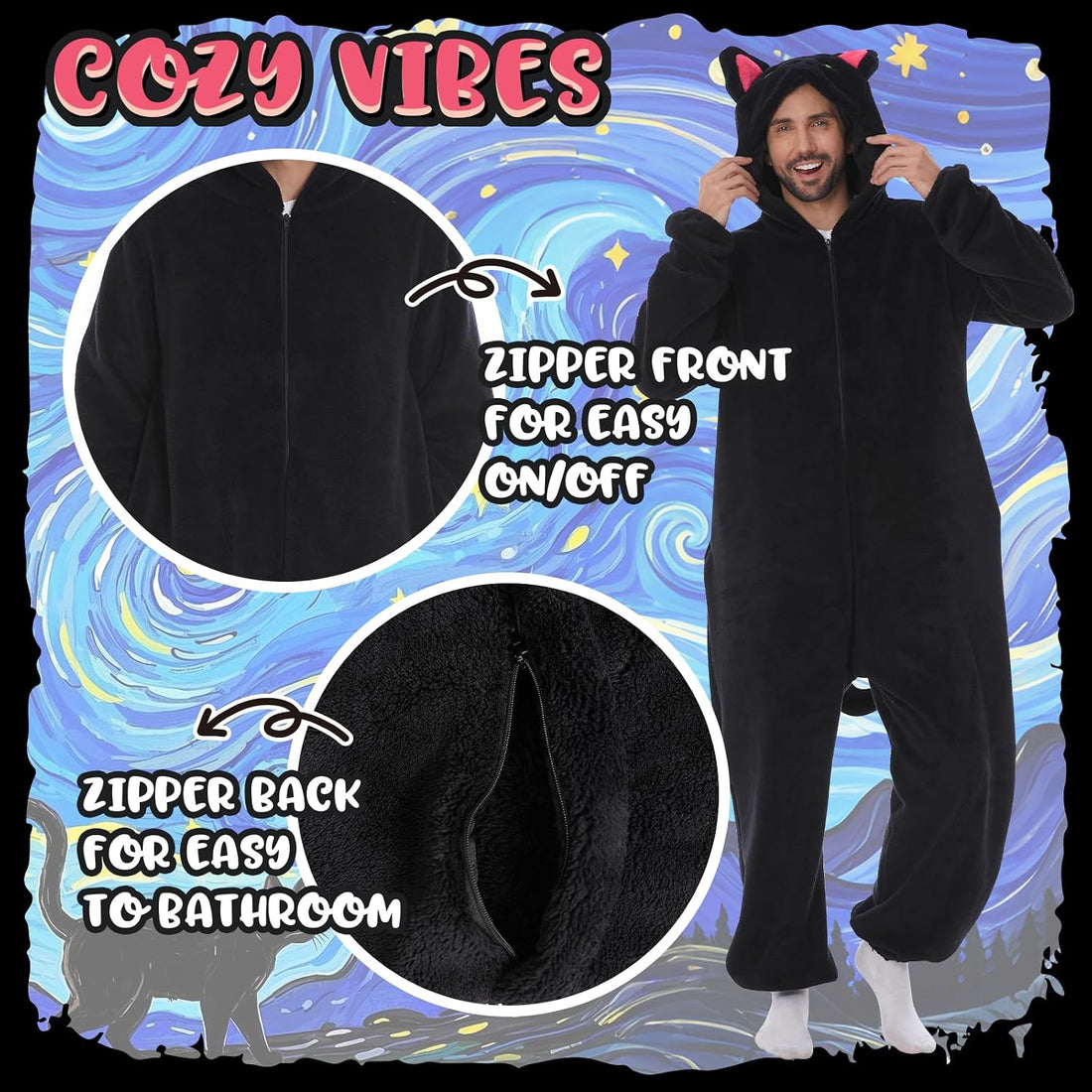 Flannel Fleece Adult Onesies – Fuzzy Onepiece Hood Costume