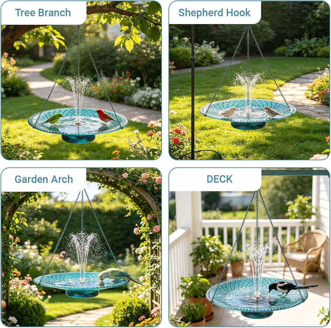 19.6" Large Hanging Bird Bath with Solar Fountain