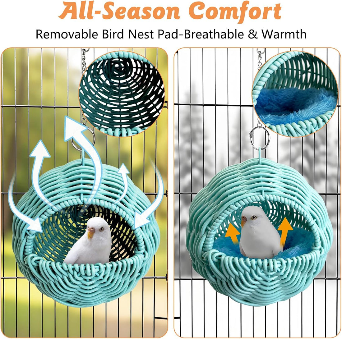 BNOSDM Bird Nest with Soft Pad Hanging Small Parrot Bed Set (Blue)