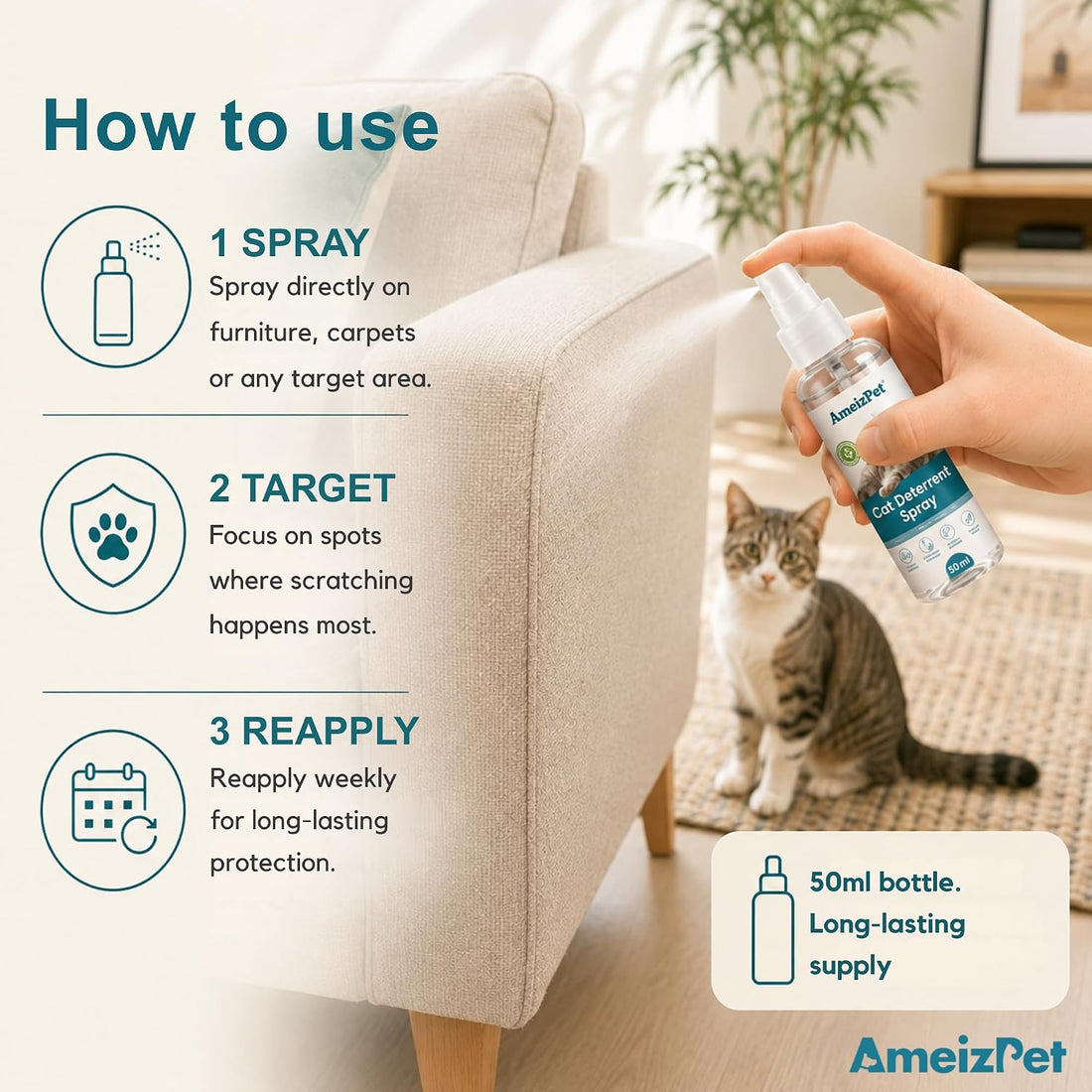 AmeizPet Cat Scratching Deterrent Spray, 1.69 fl oz (50 ml)